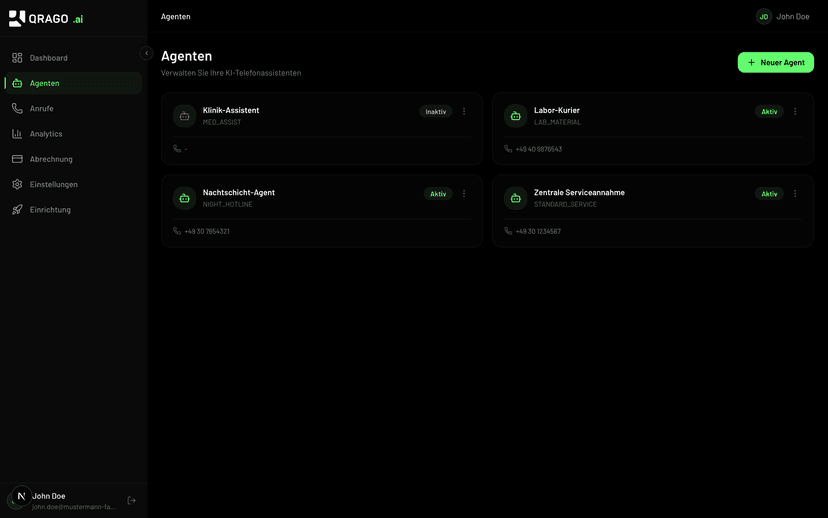 QRAGO AI KI-Agenten Konfiguration mit Stimme und Fachwissen