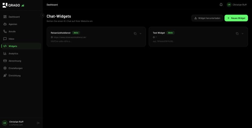 QRAGO AI Chat Widget Konfiguration mit Embed-Code
